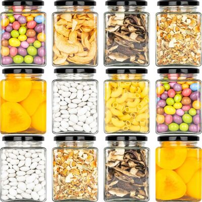 Inny producent 12x Słoik Szklany Kwadratowy Szczelny Pojemnik 500ml Czarna Pokrywa Nakrętk Inny producent 12x Słoik Szklany Kwadratowy Szczelny Pojemnik 500ml Czarna Pokrywa Nakrętk