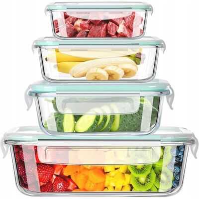 Inny producent 4x Szklane Pojemniki Na Żywność Hermetyczne Żaroodoporne Pojemnik Lunchbox Inny producent 4x Szklane Pojemniki Na Żywność Hermetyczne Żaroodoporne Pojemnik Lunchbox