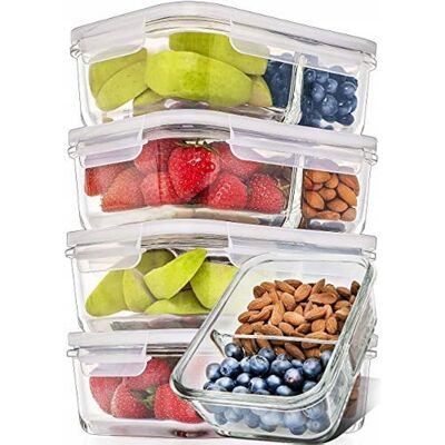 Bezmarkowe 5X POJEMNIKI SZKLANE DO PRZECHOWYWANIA DWÓKOMOROWE LUNCHBOX ZESTAW 850ML Bezmarkowe 5X POJEMNIKI SZKLANE DO PRZECHOWYWANIA DWÓKOMOROWE LUNCHBOX ZESTAW 850ML