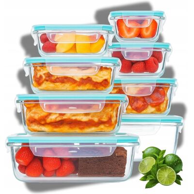 GALAXIA 8x Szklane Pojemniki Na Żywność 8szt Pojemnik Lunchbox Do Lodówki Mikrofali GALAXIA 8x Szklane Pojemniki Na Żywność 8szt Pojemnik Lunchbox Do Lodówki Mikrofali