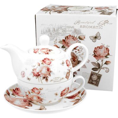 Dzbanek do herbaty porcelanowy z filiżanką i spodkiem DUO SECESJA 350 ml Dzbanek do herbaty porcelanowy z filiżanką i spodkiem DUO SECESJA 350 ml