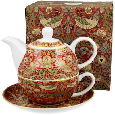 Dzbanek do herbaty porcelanowy z filiżanką i spodkiem DUO Strawberry Thief Red William Morris 350 ml Dzbanek do herbaty porcelanowy z filiżanką i spodkiem DUO Strawberry Thief Red William Morris 350 ml