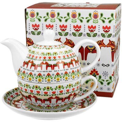 Dzbanek do herbaty porcelanowy z filiżanką i spodkiem DUO WZÓR SKANDYNAWSKI 350 ml Dzbanek do herbaty porcelanowy z filiżanką i spodkiem DUO WZÓR SKANDYNAWSKI 350 ml