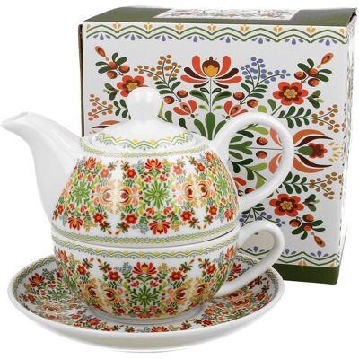 Dzbanek do herbaty porcelanowy z filiżanką i spodkiem DUO WZÓR WĘGIERSKI 350 ml Dzbanek do herbaty porcelanowy z filiżanką i spodkiem DUO WZÓR WĘGIERSKI 350 ml