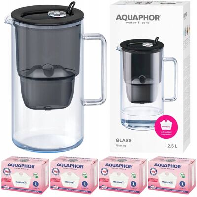 Dzbanek Filtrujący Szklany Aquaphor Glass, Czarny + 4 Filtry Maxfor+ Mg Dzbanek Filtrujący Szklany Aquaphor Glass, Czarny + 4 Filtry Maxfor+ Mg