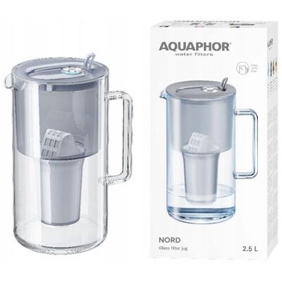 Dzbanek Filtrujący Szklany Aquaphor Nord 2,5l Z Wkładem A5 (350l), Szary Dzbanek Filtrujący Szklany Aquaphor Nord 2,5l Z Wkładem A5 (350l), Szary