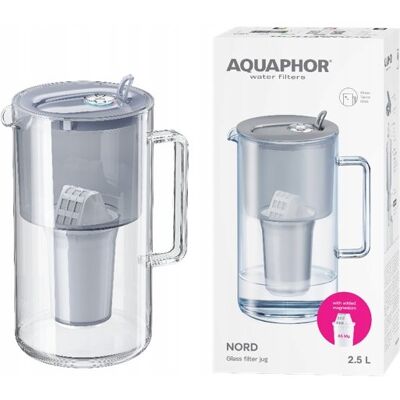 Dzbanek filtrujący szklany Aquaphor Nord 2,5l z wkładem A5 Mg (350l), szary Dzbanek filtrujący szklany Aquaphor Nord 2,5l z wkładem A5 Mg (350l), szary