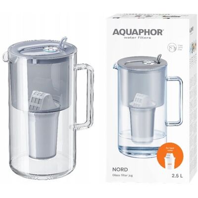 Dzbanek Filtrujący Szklany Aquaphor Nord 2,5l Z Wkładem A5h (350l), Szary Dzbanek Filtrujący Szklany Aquaphor Nord 2,5l Z Wkładem A5h (350l), Szary