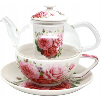 Queen Isabell Elegancki komplet filiżanka+dzbanuszek z zaparzaczem tea for one - róża Queen Isabell Elegancki komplet filiżanka+dzbanuszek z zaparzaczem tea for one - róża