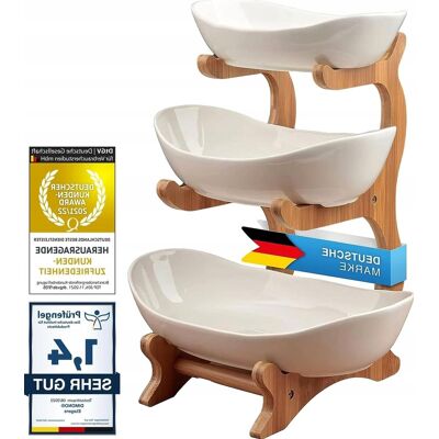 Inny producent ETAŻERKA TACA 3 POZIOMY CERAMICZNE MISKI STOJAK BAMBUSOWY DO SERWOWANIA Inny producent ETAŻERKA TACA 3 POZIOMY CERAMICZNE MISKI STOJAK BAMBUSOWY DO SERWOWANIA