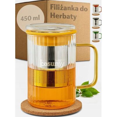 Inny producent FILIŻANKA 450ML ŻAROODPORNA SZKLANA SITKO ZAPARZACZ POKRYWKA HERBATA KUBEK Inny producent FILIŻANKA 450ML ŻAROODPORNA SZKLANA SITKO ZAPARZACZ POKRYWKA HERBATA KUBEK