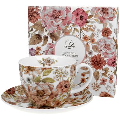 Filiżanka do kawy i herbaty porcelanowa ze spodkiem DUO PASTEL FLOWERS WHTE 400 ml Filiżanka do kawy i herbaty porcelanowa ze spodkiem DUO PASTEL FLOWERS WHTE 400 ml