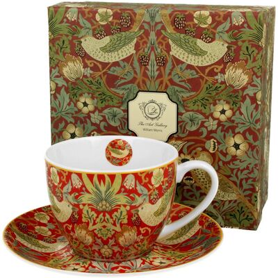 Filiżanka do kawy i herbaty porcelanowa ze spodkiem DUO Strawberry Thief Red William Morris 270 ml Filiżanka do kawy i herbaty porcelanowa ze spodkiem DUO Strawberry Thief Red William Morris 270 ml