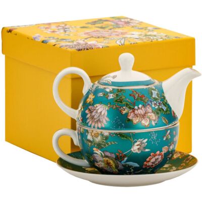 Marco Polo Filiżanka Z Dzbanuszkiem Tea For One Kwiaty Turkus Marco Polo Filiżanka Z Dzbanuszkiem Tea For One Kwiaty Turkus