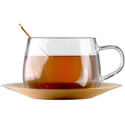 Vialli Design Filiżanka ze złotym spodkiem i łyżeczką do kawy herbaty 400ml Vialli Design Filiżanka ze złotym spodkiem i łyżeczką do kawy herbaty 400ml