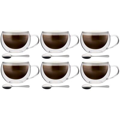 Inny producent Filiżanki Termiczne Z Podwójnym Dnem Kawy Cappuccino 300ml Z Łyżeczkami 6 Inny producent Filiżanki Termiczne Z Podwójnym Dnem Kawy Cappuccino 300ml Z Łyżeczkami 6
