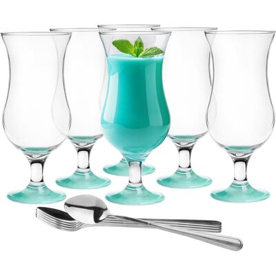Kieliszki Koktajlowe + Łyżeczki Glasmark Zestaw 6szt Drink Dno Turkus 420ml Kieliszki Koktajlowe + Łyżeczki Glasmark Zestaw 6szt Drink Dno Turkus 420ml