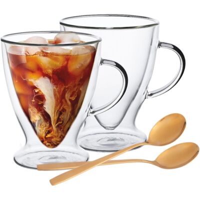 Komplet 2 Kubków Termicznych Na Stopce Altom Design Andrea, 300 Ml + 2 Złote Łyżeczki Komplet 2 Kubków Termicznych Na Stopce Altom Design Andrea, 300 Ml + 2 Złote Łyżeczki