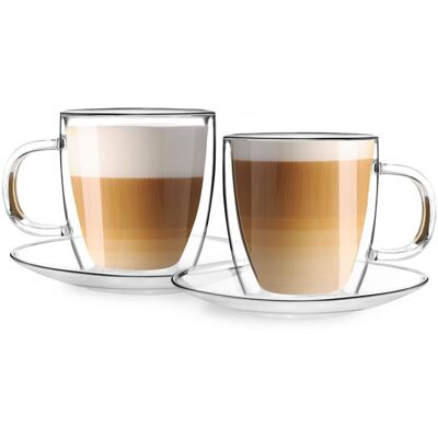 Vialli Design Komplet 2 szklanek termicznych ze spodkami z podwójną ścianką 250ml Amo 27565 Vialli Design Komplet 2 szklanek termicznych ze spodkami z podwójną ścianką 250ml Amo 27565