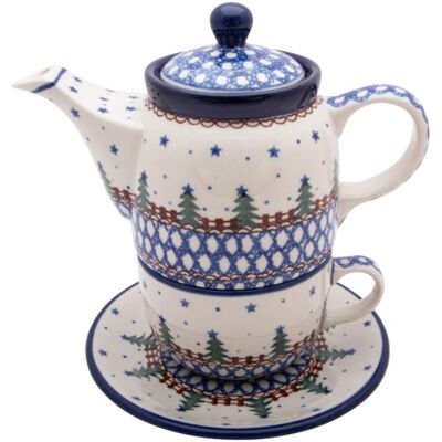 Komplet Czajnik 400 ml Filiżanka 200 ml Choinki Śnieżynki - Ceramika Artystyczna Bolesławiec Komplet Czajnik 400 ml Filiżanka 200 ml Choinki Śnieżynki - Ceramika Artystyczna Bolesławiec