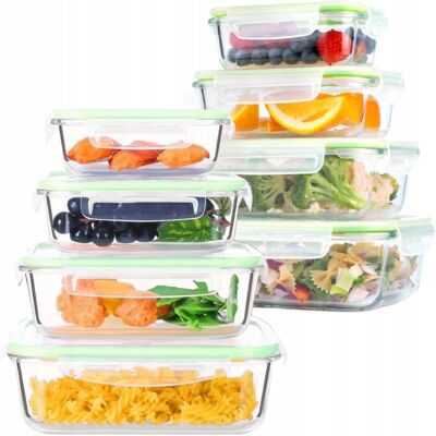 GierekHoff Pojemniki Na Żywność Szklany Zestaw Szklane Hermetyczne Lunchbox 8szt Corio GierekHoff Pojemniki Na Żywność Szklany Zestaw Szklane Hermetyczne Lunchbox 8szt Corio