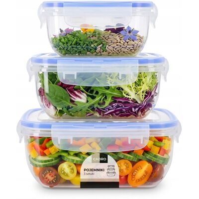 Cadro Pojemniki na żywność zestaw 3 pojemników 1,4l 0,8l 0,4l lunchbox Cadro Pojemniki na żywność zestaw 3 pojemników 1,4l 0,8l 0,4l lunchbox