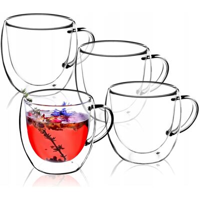 KADAX Szklanka Kubek Z Uchem Podwójna Ścianka 250ml 4szt KADAX Szklanka Kubek Z Uchem Podwójna Ścianka 250ml 4szt