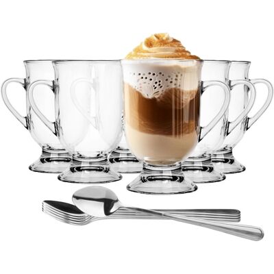 Szklanki z uchem Elton GLASMARK zestaw 6szt kubki kawę latte 420ml łyżeczki Szklanki z uchem Elton GLASMARK zestaw 6szt kubki kawę latte 420ml łyżeczki