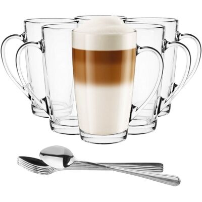 Szklanki Z Uchem +Łyżeczki Glasmark Zestaw 6Szt Kubki Do Kawy Latte 400Ml Szklanki Z Uchem +Łyżeczki Glasmark Zestaw 6Szt Kubki Do Kawy Latte 400Ml