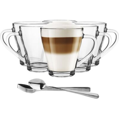 Szklanki Z Uchem +łyżeczki Glasmark Zestaw 6szt Kubki Na Kawę Latte 360ml Szklanki Z Uchem +łyżeczki Glasmark Zestaw 6szt Kubki Na Kawę Latte 360ml