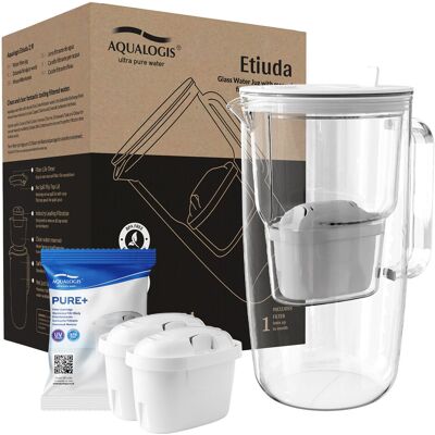 Aqualogis Szklany Dzbanek Filtrujący Etiuda Biały + 2 Wkłady Pure+ Aqualogis Szklany Dzbanek Filtrujący Etiuda Biały + 2 Wkłady Pure+