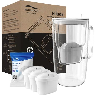 Aqualogis Szklany Dzbanek Filtrujący Etiuda Biały + 3 Wkłady Pure+ Aqualogis Szklany Dzbanek Filtrujący Etiuda Biały + 3 Wkłady Pure+