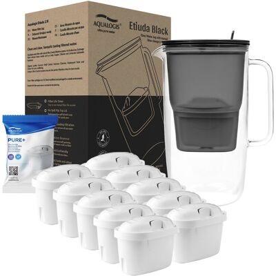Aqualogis Szklany Dzbanek Filtrujący Etiuda Czarny + 10 Wkłady Pure+ Aqualogis Szklany Dzbanek Filtrujący Etiuda Czarny + 10 Wkłady Pure+