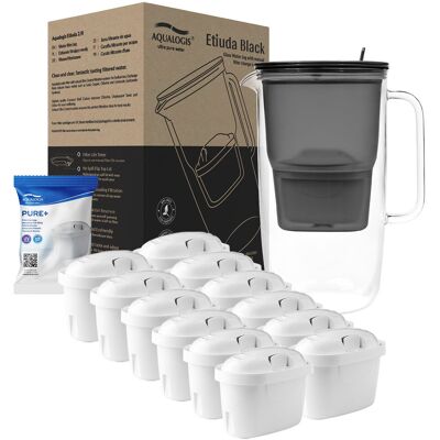 Aqualogis Szklany Dzbanek Filtrujący Etiuda Czarny + 12 Wkłady Pure+ Aqualogis Szklany Dzbanek Filtrujący Etiuda Czarny + 12 Wkłady Pure+