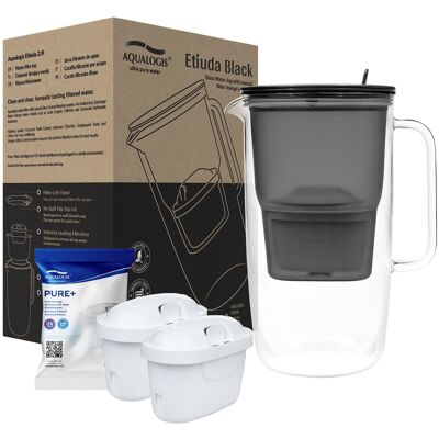 Aqualogis Szklany Dzbanek Filtrujący Etiuda Czarny + 2 Wkłady Pure+ Aqualogis Szklany Dzbanek Filtrujący Etiuda Czarny + 2 Wkłady Pure+