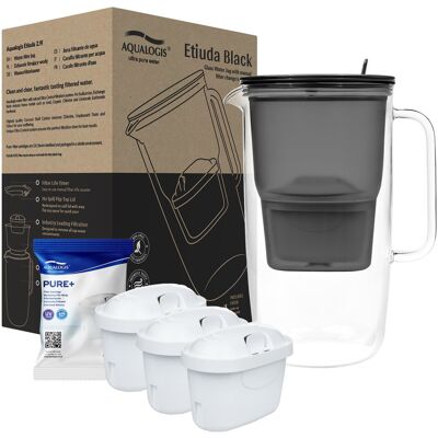 Aqualogis Szklany Dzbanek Filtrujący Etiuda Czarny + 3 Wkłady Pure+ Aqualogis Szklany Dzbanek Filtrujący Etiuda Czarny + 3 Wkłady Pure+