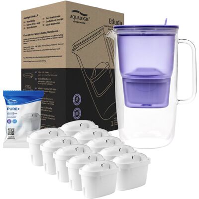 Aqualogis Szklany Dzbanek Filtrujący Etiuda Lawendowy + 10 Wkłady Pure+ Aqualogis Szklany Dzbanek Filtrujący Etiuda Lawendowy + 10 Wkłady Pure+