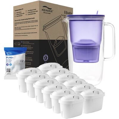 Aqualogis Szklany Dzbanek Filtrujący Etiuda Lawendowy + 12 Wkłady Pure+ Aqualogis Szklany Dzbanek Filtrujący Etiuda Lawendowy + 12 Wkłady Pure+