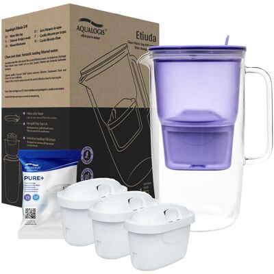 Aqualogis Szklany Dzbanek Filtrujący Etiuda Lawendowy + 3 Wkłady Pure+ Aqualogis Szklany Dzbanek Filtrujący Etiuda Lawendowy + 3 Wkłady Pure+