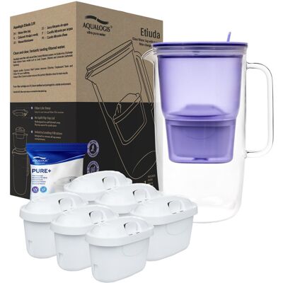 Aqualogis Szklany Dzbanek Filtrujący Etiuda Lawendowy + 6 Wkłady Pure+ Aqualogis Szklany Dzbanek Filtrujący Etiuda Lawendowy + 6 Wkłady Pure+