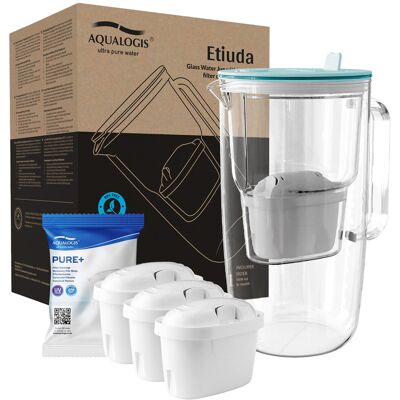 Aqualogis Szklany Dzbanek Filtrujący Etiuda Niebieski + 3 Wkłady Pure+ Aqualogis Szklany Dzbanek Filtrujący Etiuda Niebieski + 3 Wkłady Pure+