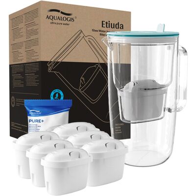 Aqualogis Szklany Dzbanek Filtrujący Etiuda Niebieski + 6 Wkładów Pure+ Aqualogis Szklany Dzbanek Filtrujący Etiuda Niebieski + 6 Wkładów Pure+