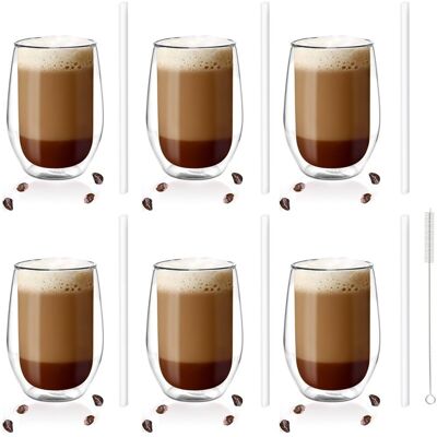 Vialli Design, Zestaw 6 szklanek Amo 400ml i 6 słomek szklanych 20cm białych 7169 Vialli Design, Zestaw 6 szklanek Amo 400ml i 6 słomek szklanych 20cm białych 7169