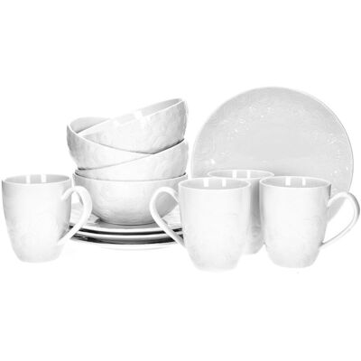 Zestaw Śniadaniowy 12 El. Porcelana W Róże Dla 4 Osób Sara DUKA Zestaw Śniadaniowy 12 El. Porcelana W Róże Dla 4 Osób Sara DUKA