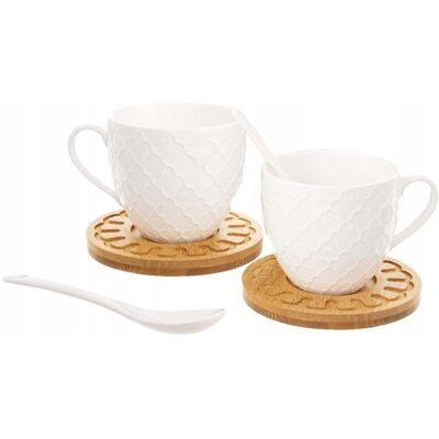 Orion 2x Filiżanka PORCELANOWA ze spodkiem bambusowym łyżeczki zestaw filiżanek Orion 2x Filiżanka PORCELANOWA ze spodkiem bambusowym łyżeczki zestaw filiżanek