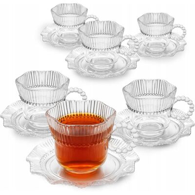 6x Filiżanka ze spodkiem kawy herbaty szklane Altom Design Vivienne 200 ml 6x Filiżanka ze spodkiem kawy herbaty szklane Altom Design Vivienne 200 ml
