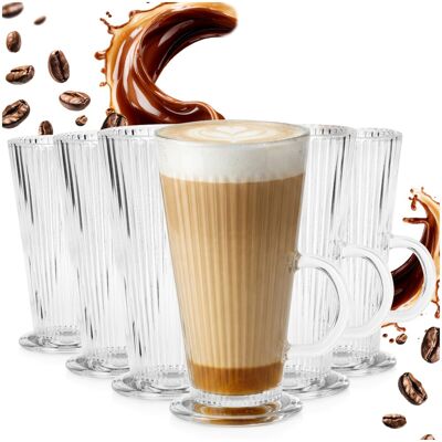 Artemis 6x Szklanki Do Kawy Latte Cappuccino Herbaty Napojów Deserów Ryflowane Artemis 6x Szklanki Do Kawy Latte Cappuccino Herbaty Napojów Deserów Ryflowane