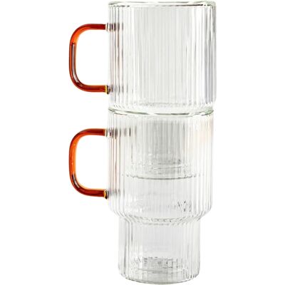 Homla Zestaw Szklanek Cembra Ryflowanych, Piętrowanych Z Bursztynowym Uchem 2 Szt. 350 Ml Homla Zestaw Szklanek Cembra Ryflowanych, Piętrowanych Z Bursztynowym Uchem 2 Szt. 350 Ml