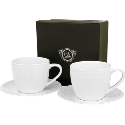 DUO Komplet Filiżanek Ze Spodkami 2+2 Porcelana 260 Ml Zestaw Kawowy DUO Komplet Filiżanek Ze Spodkami 2+2 Porcelana 260 Ml Zestaw Kawowy
