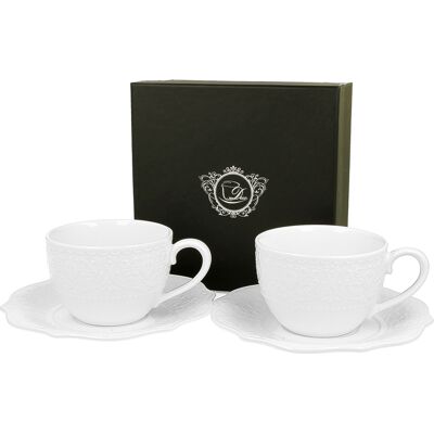 DUO Komplet Filiżanek Ze Spodkami 260 Ml Porcelana Zestaw 2+2 Do Kawy DUO Komplet Filiżanek Ze Spodkami 260 Ml Porcelana Zestaw 2+2 Do Kawy